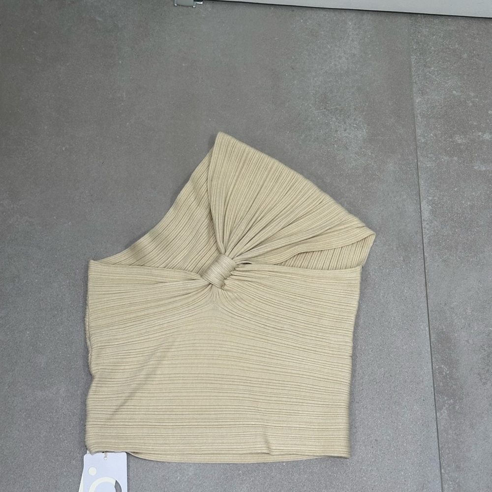 Commense Beige Ribbed Crop Top
